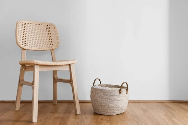 Wicker Chair Basket Light Wall — Stock Photo, Image