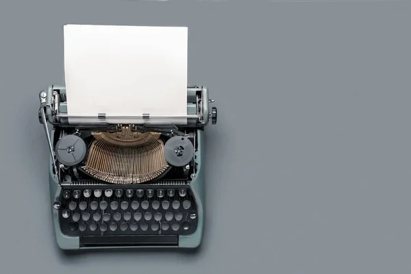 Vintage Typewriter Blank Paper Sheet Grey Background — Stock Photo, Image
