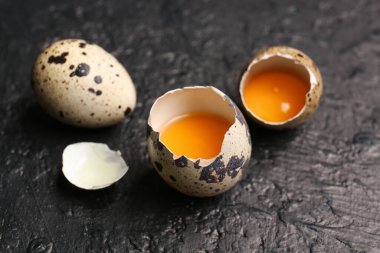 Koyu arkaplanda taze bıldırcın yumurtası.