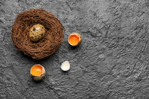 Nest Fresh Quail Eggs Dark Background — Stock Photo, Image