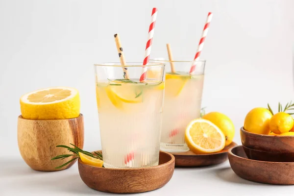 Glasses Fresh Lemonade Grey Background — Stock Photo, Image
