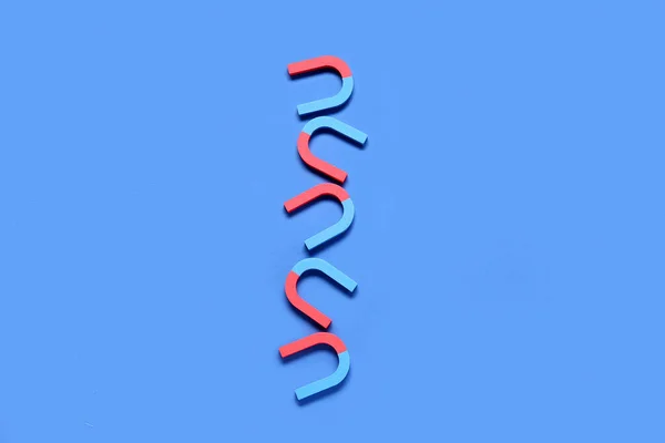 Horseshoe Shaped Magnets Blue Background — Stock Photo, Image