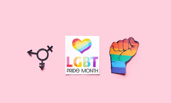 Cartão Para Mês Orgulho Lgbt Símbolo Transgênero Punho Papel Fundo — Fotografia de Stock