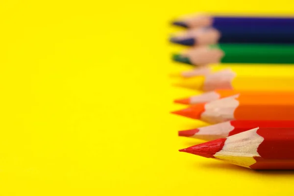 Colorful Pencils Yellow Background Closeup Lgbt Concept — Stock Photo, Image