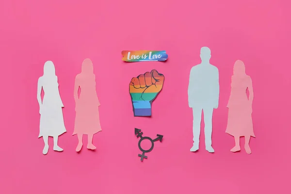 Texto Amor Amor Con Puño Papel Símbolo Transgénero Figuras Humanas —  Fotos de Stock