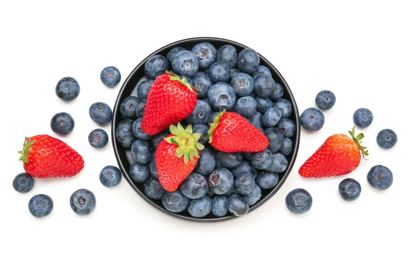 Bowl Ripe Strawberry Blueberry White Background — Stock Photo, Image