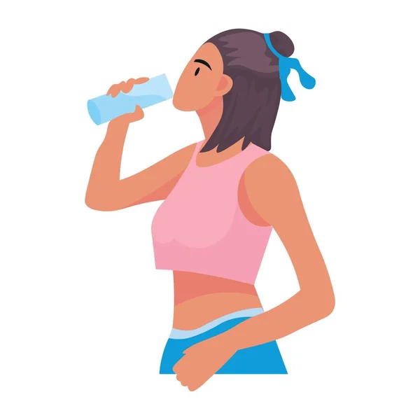 Vrouw Drinkwater Witte Achtergrond — Stockvector