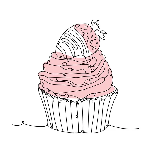Cupcake Alla Fragola Disegnato Sfondo Bianco — Vettoriale Stock