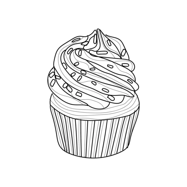 Getekend Smakelijke Cupcake Witte Achtergrond — Stockvector