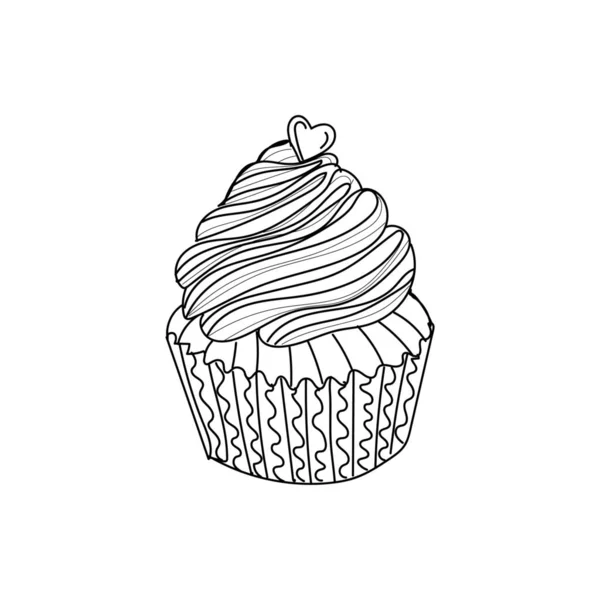 Drawn Tasty Cupcake White Background — Stock Vector