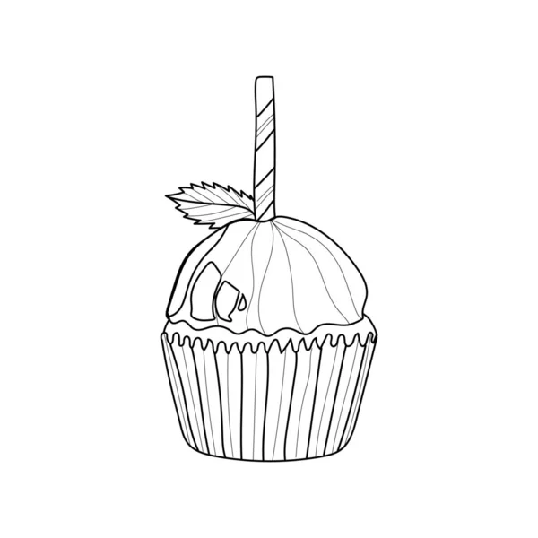 Disegnato Gustoso Cupcake Sfondo Bianco — Vettoriale Stock