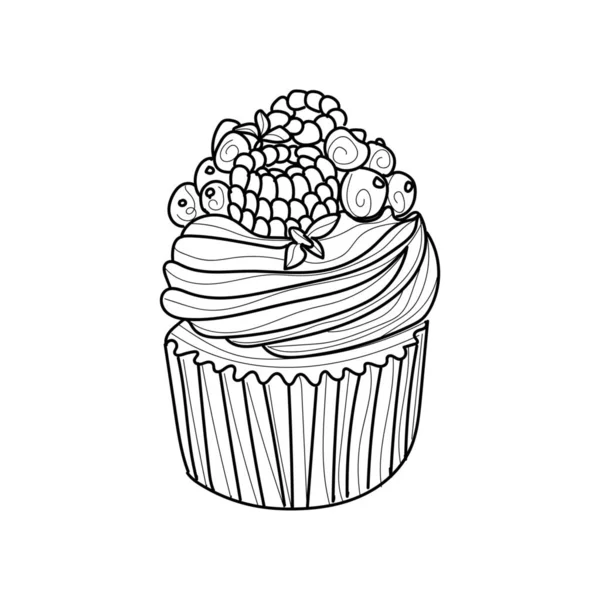 Disegnato Gustoso Cupcake Bacca Sfondo Bianco — Vettoriale Stock