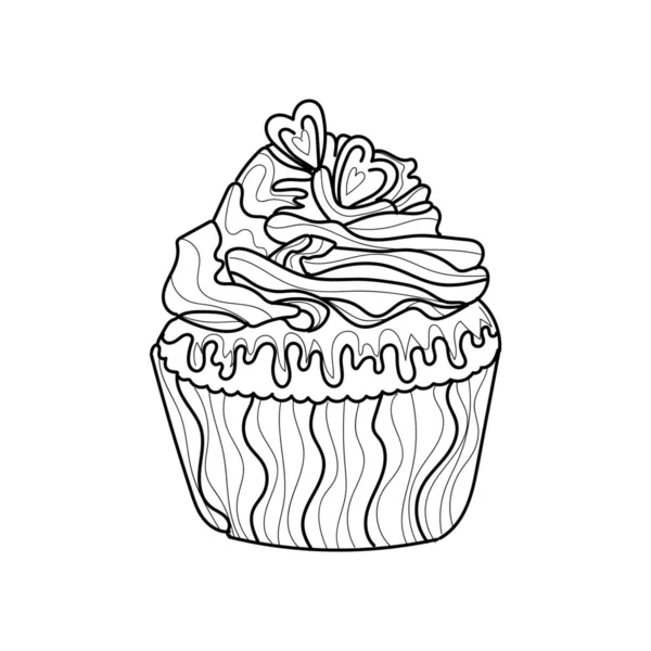 Cupcake Saboroso Desenhado Fundo Branco — Vetor de Stock