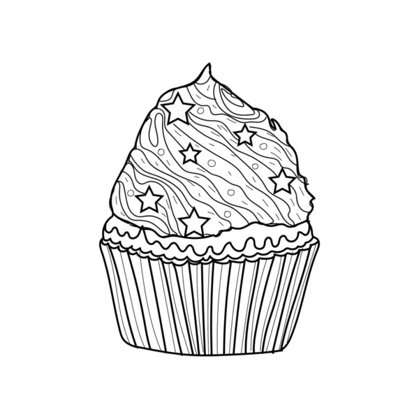 Getekend Smakelijke Cupcake Witte Achtergrond — Stockvector