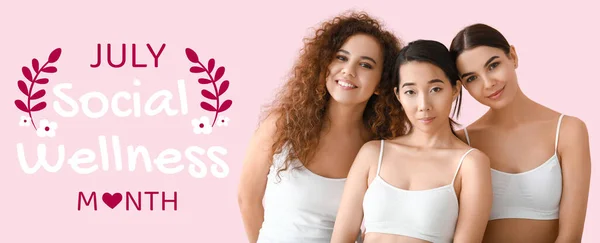 Sztandar Dla Społecznego Miesiąca Wellness Młodymi Kobietami — Zdjęcie stockowe