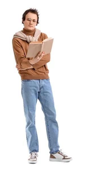 Young Man Reading Book White Background — Stock Photo, Image