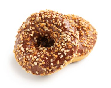 Sweet chocolate donuts on white background