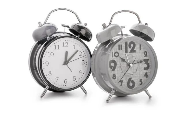 Relojes Alarma Metal Sobre Fondo Blanco —  Fotos de Stock
