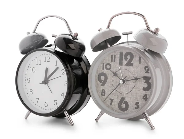 Alarme Metal Relógios Fundo Branco — Fotografia de Stock