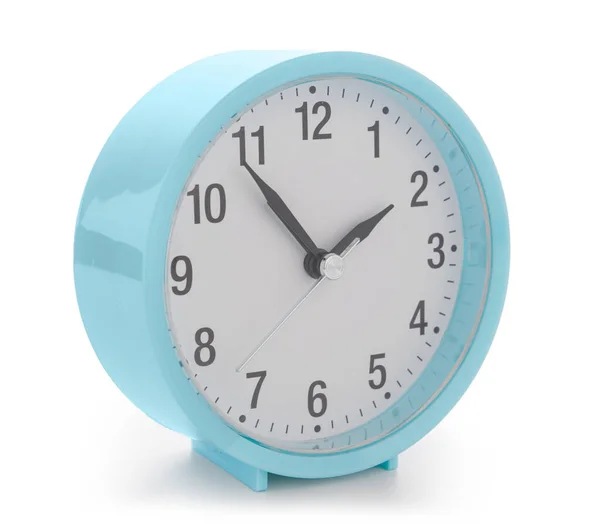 Relógio Alarme Azul Fundo Branco — Fotografia de Stock