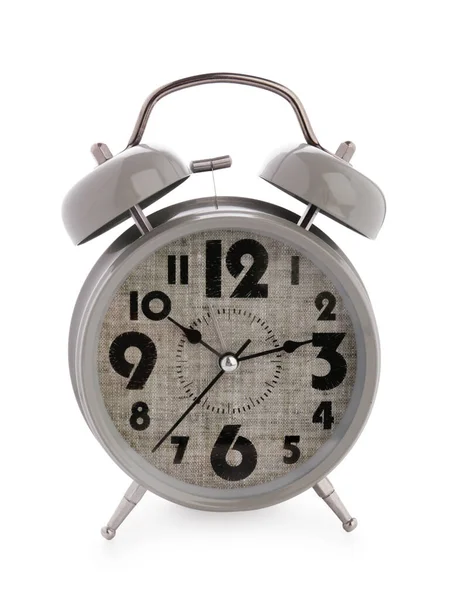 Relógio Alarme Metal Fundo Branco — Fotografia de Stock