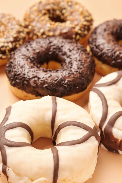 Sweet Chocolate Donuts Beige Background — Stock Photo, Image