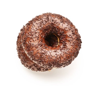 Sweet chocolate donuts on white background