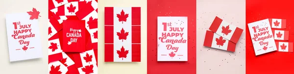Collage Tarjetas Felicitación Para Feliz Día Canadá —  Fotos de Stock