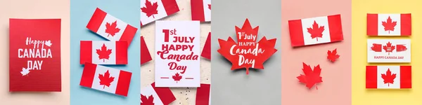Conjunto Tarjetas Felicitación Para Feliz Día Canadá —  Fotos de Stock