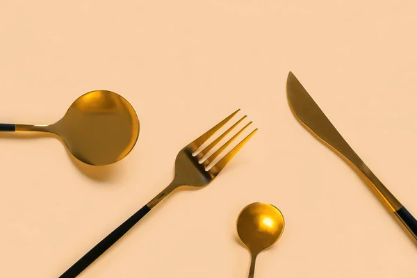 Stylish Cutlery Beige Background — Stock Photo, Image