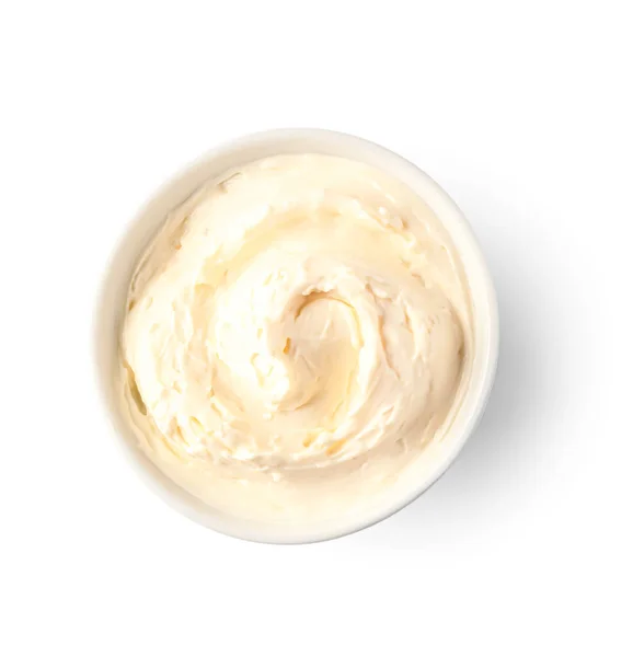 Bowl Tasty Cream Cheese White Background — Stock Photo, Image