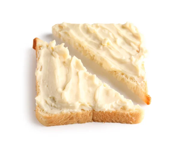 Tasty Toasts Cream Cheese White Background — Stock Photo, Image