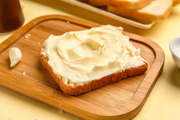 Tasty Toast Cream Cheese Yellow Background — Stock Photo, Image