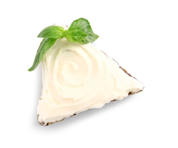 Leckeres Sandwich Mit Frischkäse Auf Weißem Hintergrund — Stockfoto