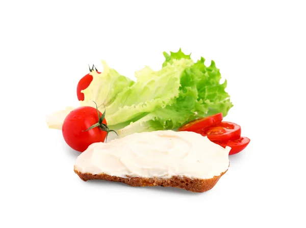 Tasty Sandwich Cream Cheese White Background — Stock Photo, Image
