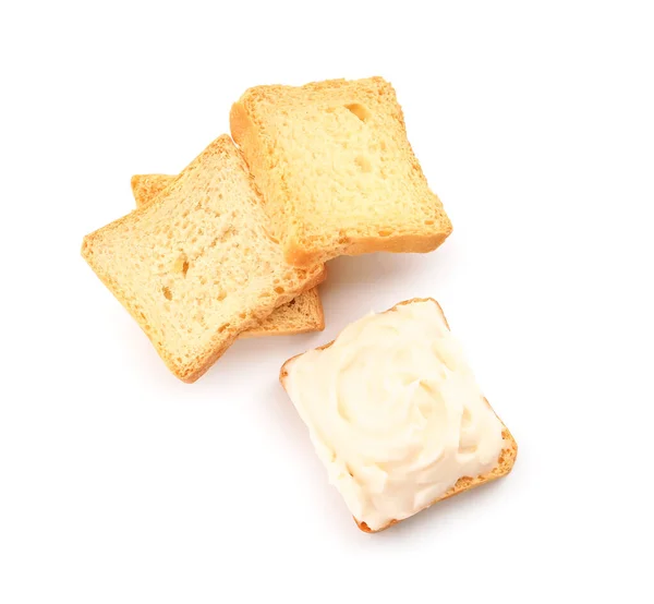 白底奶油奶酪味道鲜美的面包 — 图库照片