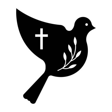 Zeytin dalı ile uçan güvercin ve beyaz arka planda barışın sembolü olarak çapraz