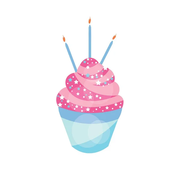 Cupcake Anniversaire Avec Des Bougies Sur Fond Blanc — Image vectorielle