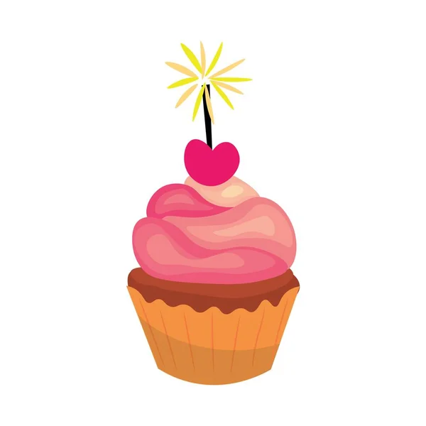 Cupcake Anniversaire Avec Scintillant Sur Fond Blanc — Image vectorielle