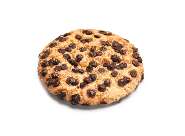 Välsmakande Cookie Med Choklad Chips Vit Bakgrund — Stockfoto