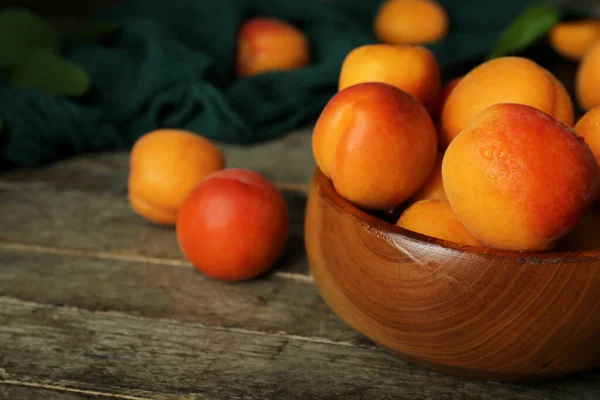 Bowl Fresh Apricots Wooden Table — Stock Photo, Image