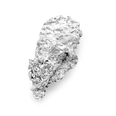 Crumpled aluminium foil on white background