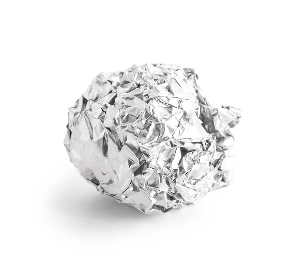 stock image Crumpled ball of aluminium foil isolated on white background