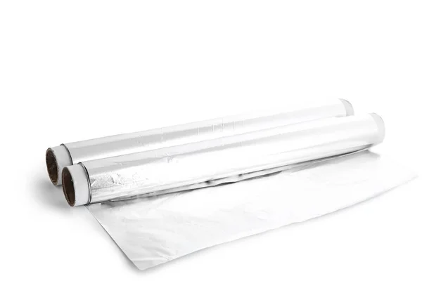 Rouleaux Papier Aluminium Isolés Sur Fond Blanc — Photo