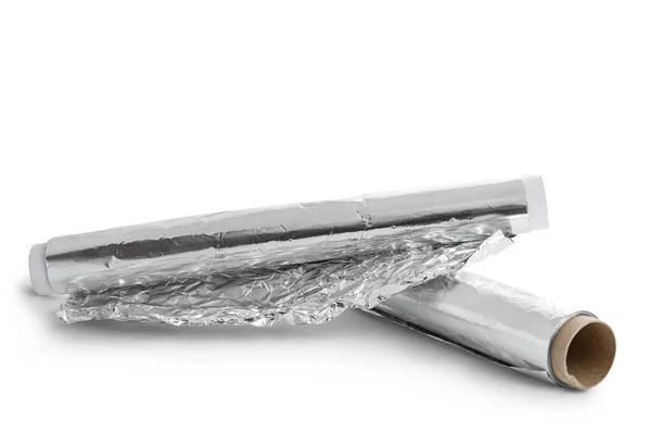 Rolki Folii Aluminiowej Białym Tle — Zdjęcie stockowe