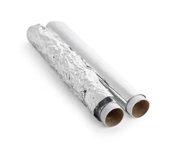 Rolls Aluminium Foil White Background — Zdjęcie stockowe