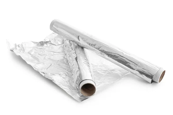 Rolls Aluminium Foil White Background — Stock Fotó