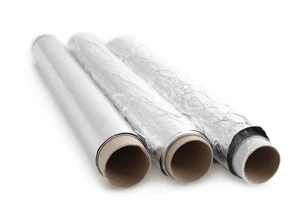 Fehér Alapon Izolált Alumíniumfólia Tekercsek — Stock Fotó