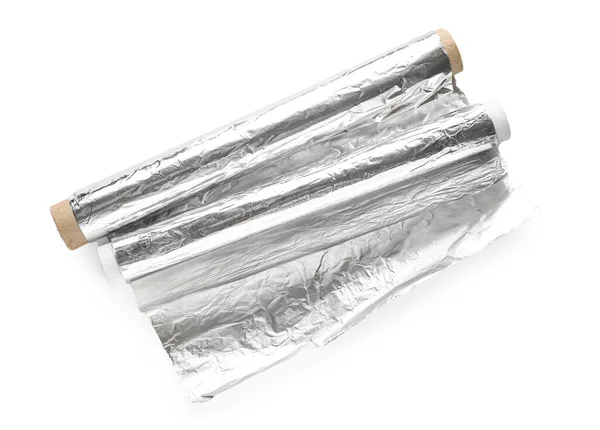 Alumíniumfólia Tekercsek Fehér Alapon — Stock Fotó