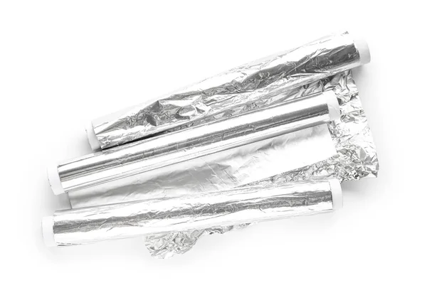 Fehér Alapon Izolált Alumíniumfólia Tekercsek — Stock Fotó